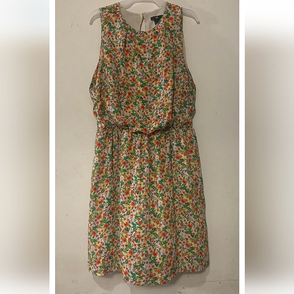 H& M sz 12 Tropical Hibiscus Print‎ Blouson Dress